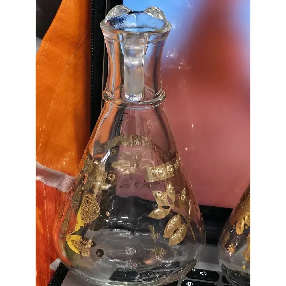 Vintage MCM Culver Glass Chantilly Oil & Vinegar Cruet Set Gold Floral